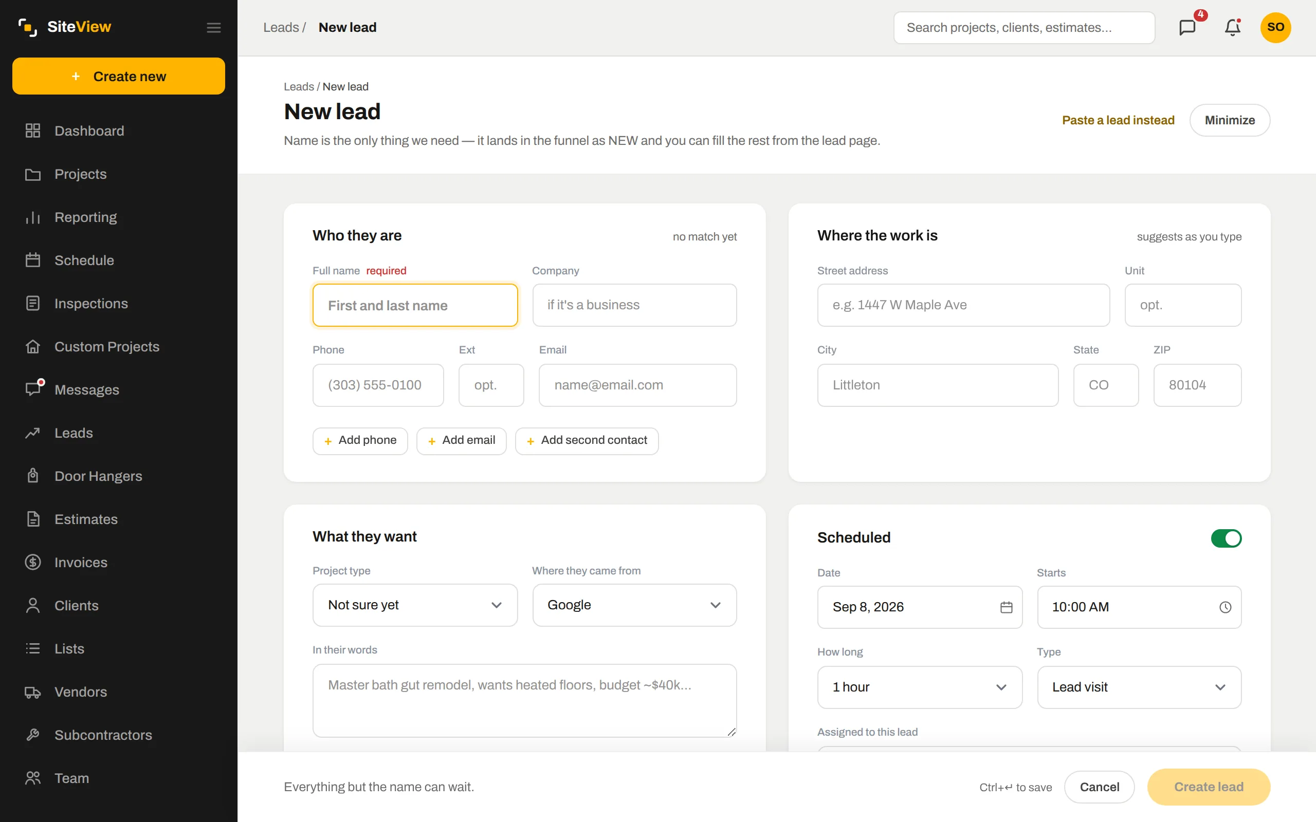 The New lead page